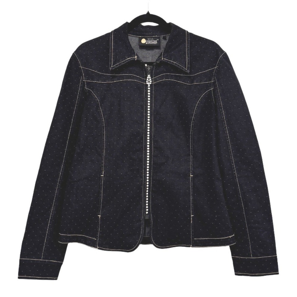 Christine Alexander Swavorski Denim Jacket Crystal Embellish Polka Dot L Western